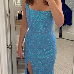 Elegant Blue and Teal Embroidered Dress